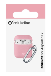 Ochranný kryt s karabinou Cellularline Bounce pro Apple AirPods 1 & 2, růžový